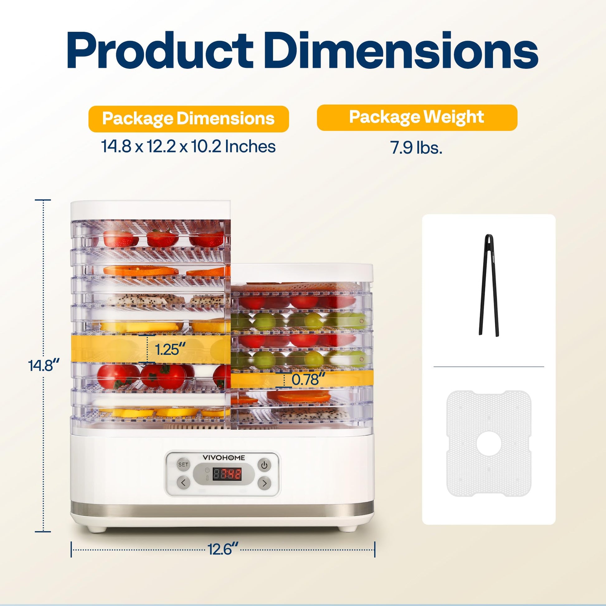 VIVOHOME Dörrautomat mit 8 Einlegefächern 400W BPA frei Dörrgerät mit Temperaturregler von 35°C bis 70°C inkl.72H Timer und Rezept für Fleisch,Obst,Haustier-Leckereiene