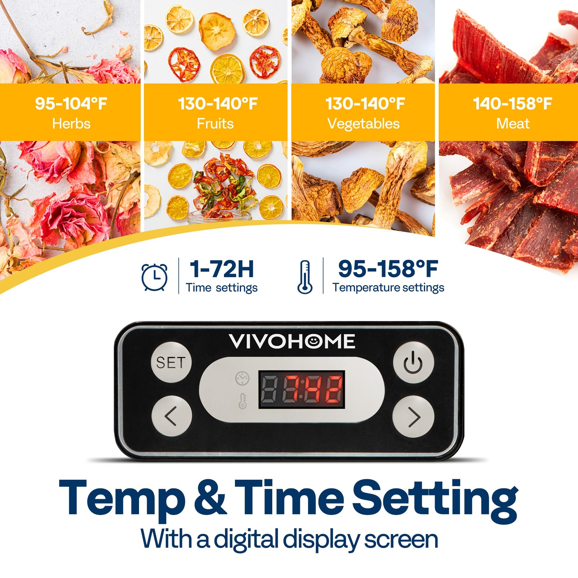 VIVOHOME Dörrautomat mit 8 Einlegefächern 400W BPA frei Dörrgerät mit Temperaturregler von 35°C bis 70°C inkl.72H Timer und Rezept für Fleisch,Obst,Haustier-Leckereiene